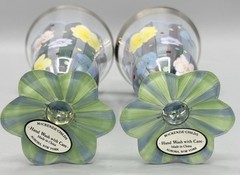 Lot of 2 MacKenzie-Childs Hand-Painted Goblet/Drinking Glass–Silver Rim, Pansy