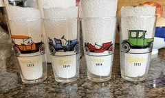 Vintage Hazel Atlas Classic Cars Glasses Set Of 4 Barware Drink Glass