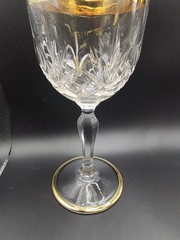 Vintage Crystal Wine Glasses 24K Gold Plated Bands Set Of 4