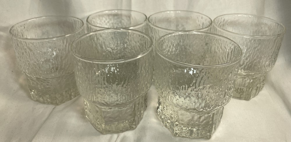 Littala Tapio Wirkkala Ice Bark Crystal High Ball Glasses (6) Finland, Vtg.