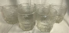 Littala Tapio Wirkkala Ice Bark Crystal High Ball Glasses (6) Finland, Vtg.