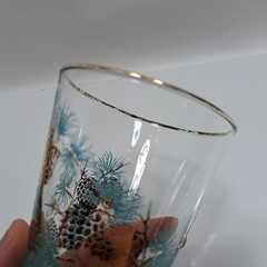 Libbey Turquoise Pine Cone Vintage 1960S Drinking Glass Clear Gold Trim