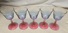 Vintage Blue And Pink Stemmed Cotton Candy, Rose & Blue Wine Glasses 5 3/8″ EUC