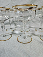 Vintage 5 1/2”Tall Champagne Coupe/Sherbet Glasses-Gold Rim at top and bottom
