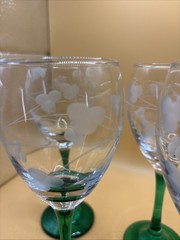 VTG Eamon Glass Emerald Stem Etched Shamrock Lot Of 4 Made in Ireland