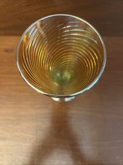 HTF Rick Strini Studios Glass Goblet-7” Iridescent Marigold Orange Swirl Twist