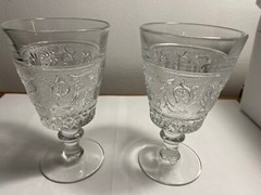 Duncan Miller Clear Glass Goblet Sandwich Pattern 5 3/4″ Tall Set of 2