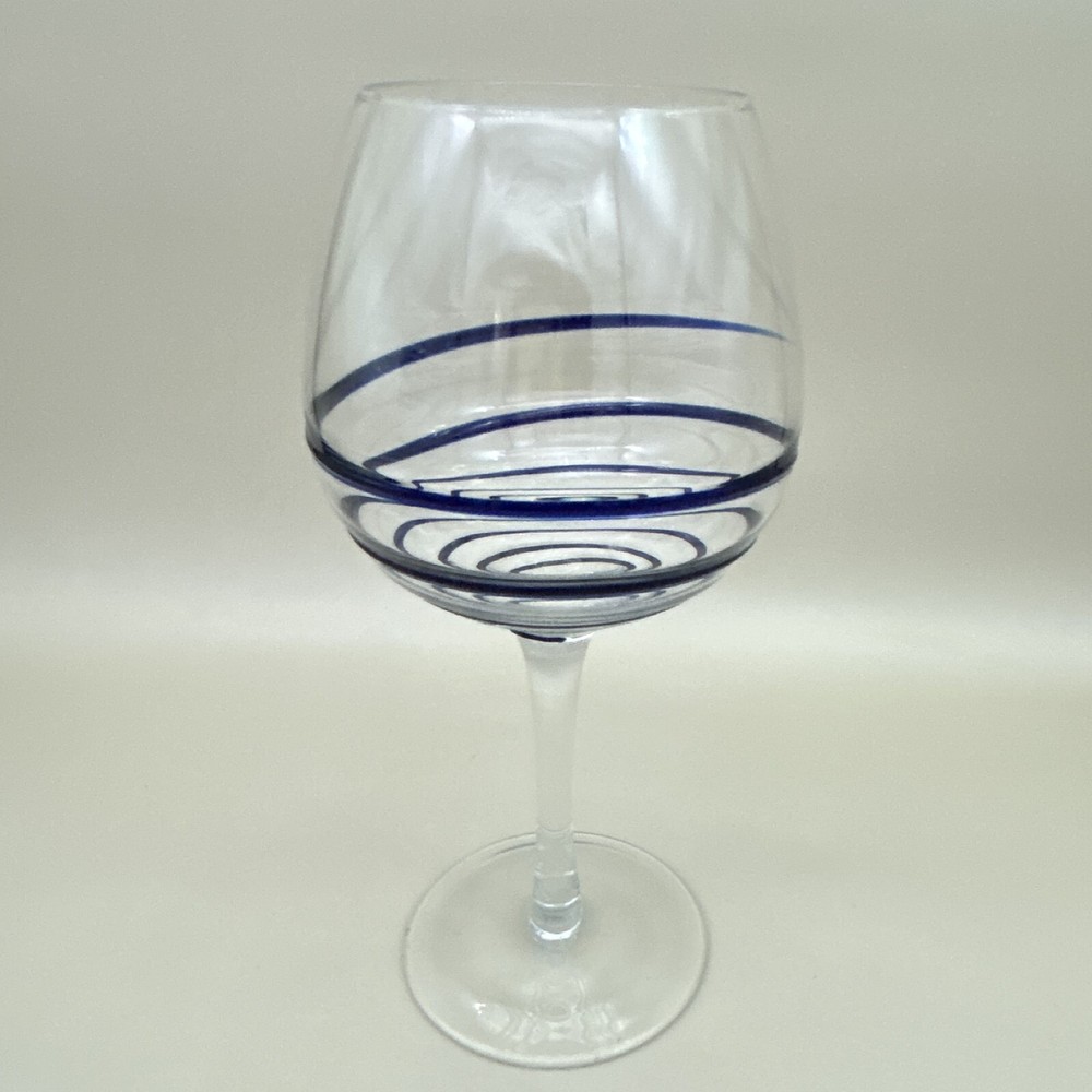 Cobalt Swirl Long Stem Red or White Wine Glass 8.5 in