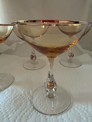 Vintage MCM Jozef Stanik Zlata Zuzana Amber Champagne Coupes Gold Ball Set of 4