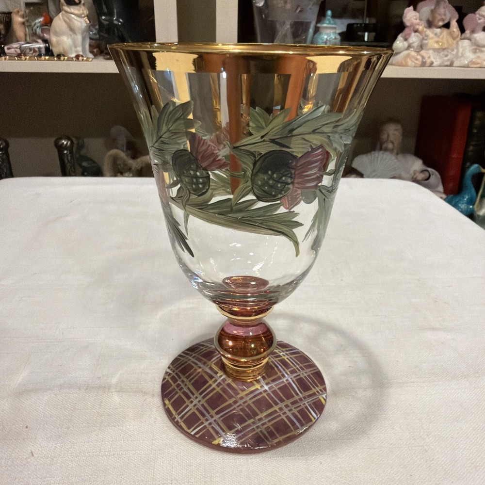 MacKenzie Childs Thistle Circus Whine Glass Or Water Goblet 6 1/2″ Tall