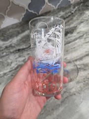 Pair Vintage Libbey ? Nautical Boat Ship Tumbler Drink Glasses Red Rope Border