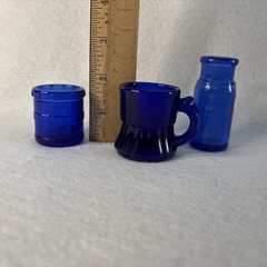 Vintage Cobalt Blue Glassware Shot Glasses & Bromo-seltzer Bottle 1.5” -2.5”