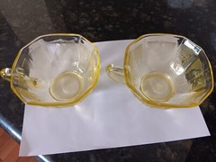 Hocking Glass PRINCESS Topaz Yellow Depression Cups – SET OF 2 – Uranium Glass