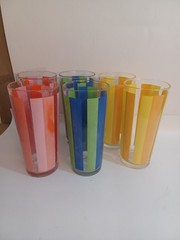 Vintage Summertime Rainbow Striped Set Of Six Tumblers Pre-owned 6.5 Inches