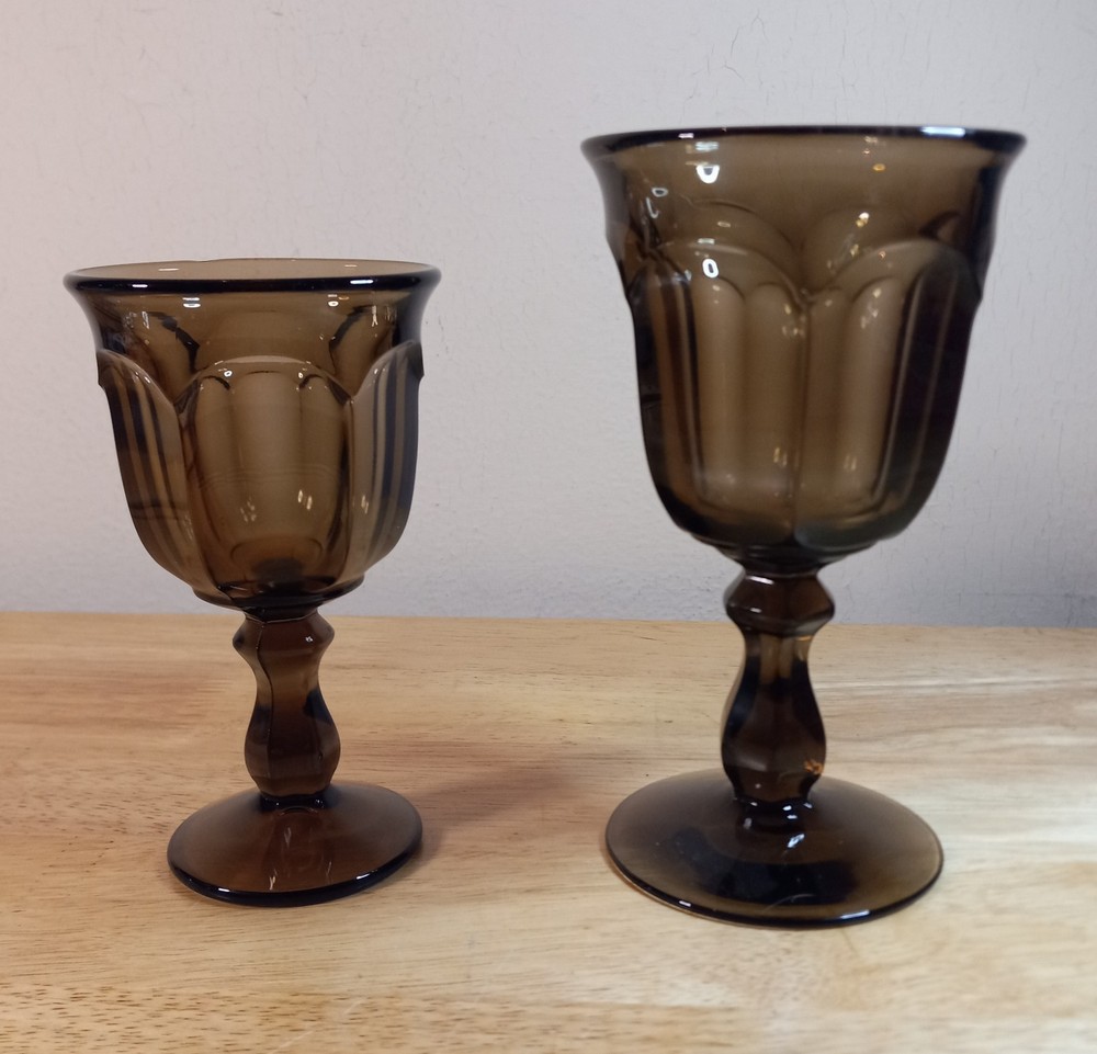 VTG Imperial Glass Old Williamsburg Brown Stem CHOICE Wine or Water EUC