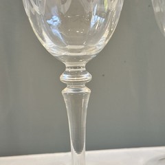 Art Deco Set of 4 Long Stemmed Etched Wine Glasses Barware Rare Geometric Design