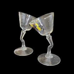 MCM Barware Pair 2 Beau Brummell “Gay Fad” Martini Glasses Vintage Novelty Tipsy