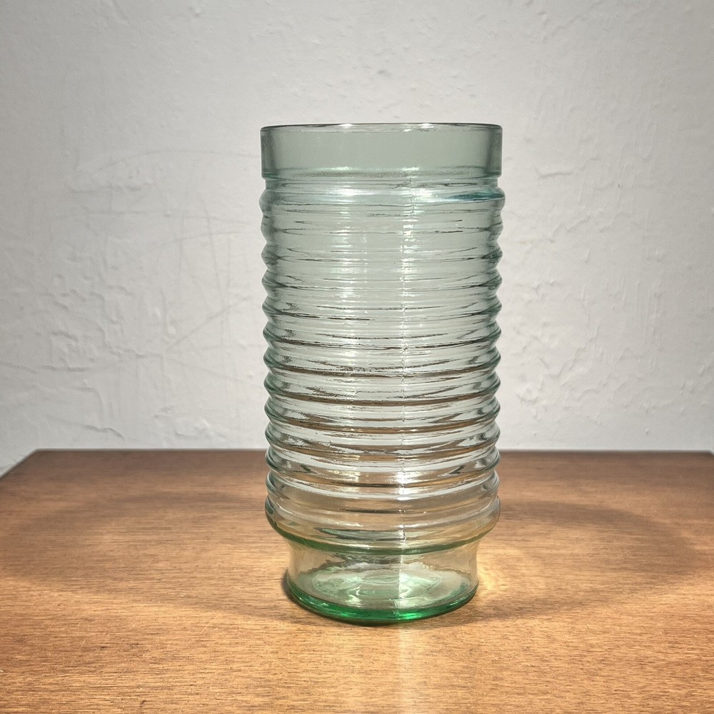 Vintage Anchor Hocking Green Glass Tumbler With Raised Rings Ribbed 16 Oz