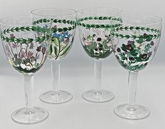 SET OF 4 PORTMEIRION BOTANIC GARDEN 18oz WATER WINE GOBLETS HAND PAINTED GLASSES