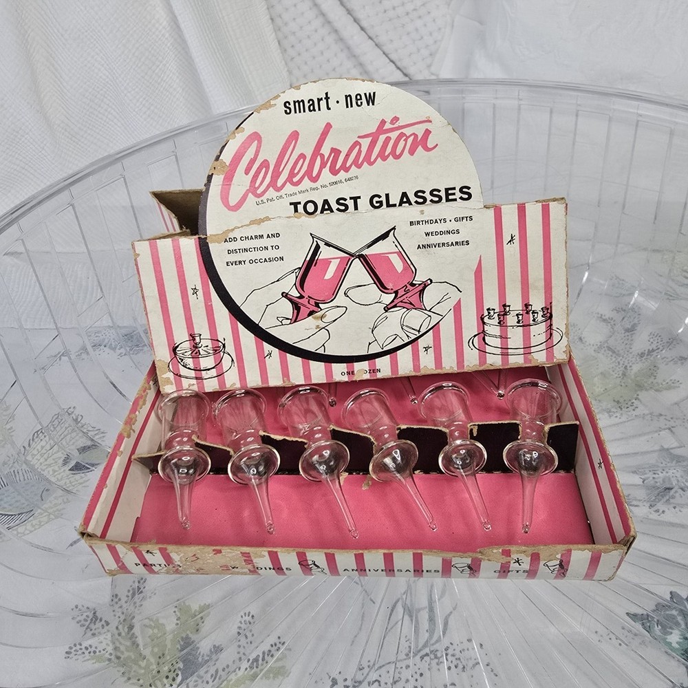 12 pc Vintage Maude B. May Co. Celebration Toast Glasses in Original Box 1/3oz