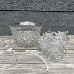 Imperial Cape Cod Glass Punch Bowl, Ladle & 10 Cups Elegant Clear Glass Wedding