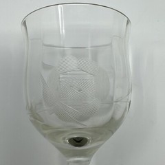 RARE Vintage 4.8″ Knobbed Stem Engraved Rose 16 Panel Bowl Wine Glass