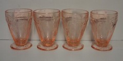 Jeannette Glass CHERRY BLOSSOM (PINK) 8 Oz Tumblers SCALLOPED FOOT SET OF FOUR