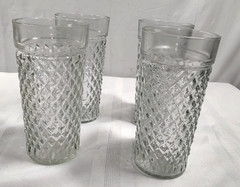 Indiana Glass Quilted Diamond Flat Iced Tea Tumblers Glasses 5 3/4″ Lot of 4