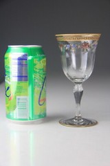 Pair of VTG Hand Painted Flowers Gold Enamel Glass Wine Glasses