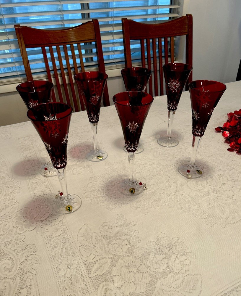 WaterfordRuby Red Snow Crystals Cut to Clear Wine GlassesExcellent!