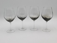 Set of 4 PIER 1 Smoke Gray Crackle Glass Balloon Red Wine Stemmed Goblets 18 oz