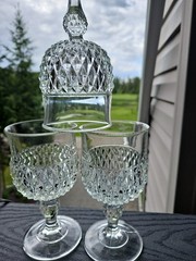 3 Clear 8 oz. Indiana Glass Diamond Point Wine/Water Goblets *MINT CONDITION!*