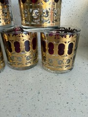 Morphew Abode 1960s Culver Burgundy Art Deco & 22k Gold Lowball Cocktail Glasses