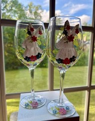 (2) LG PIER 1~EASTER BUNNY GOBLETS~9.5″ HAND-PAINTED~WINE~WATER GLASS~GOBLETS~EX
