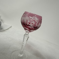 Vintage Echt Bleikristall Cut to Clear Cranberry Pink 4.5 Inch Cordial Glass