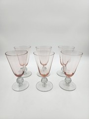 Morgantown Golf Ball Stemware Set 6 Vintage Pink Clear Cocktail Goblets MCM