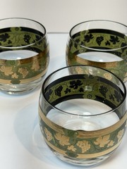 Vintage Green Cera Glass Golden Grapes Barware Set of 5- MCM