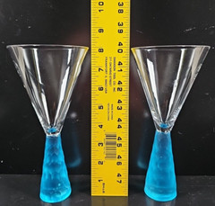 2 Artland Presscott Aqua Wine Glasses Set Elegant Clear Frosted Stemware Bar Lot