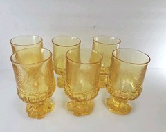 Tiffin Franciscan MADEIRA Cornsilk Yellow Glass 5.5″ Goblet 6p Set 1972 PRISTINE
