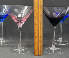 4 Marquis by Waterford Polka Dot Crystal Martini Glasses Pink Purple Blue