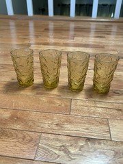 Vtg Anchor Hocking Lido Milano Honey Gold Amber Glass 4 Oz Juice Glass Set Of 4