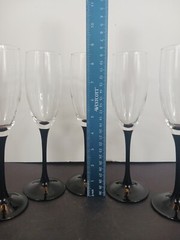 Vintage Luminarc France Domino Black Stemmed Clear Champagne Glass Flutes Set 5