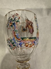Lobmeyr Antique Hand Blown Crystal glass Enameled Gilded red wine Goblet 8 1/2″H