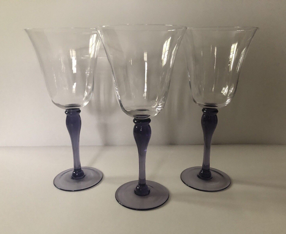 Purple Stem Wine Glasses Set of 3 Tall 9.25 «