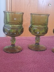 Indiana Glass King’s Crown Thumbprint Avocado Green Goblets VTG MCM. Set of 4