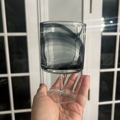 Blue Smoke Crystal Wine Glasses Barrel Bowl Clear Short Stem Hand Blown 5″ Tall