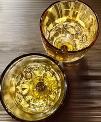 Mix Match Imperial Provincial Thumbprint 2 Avocado Green/2 Amber Cordial Goblets