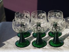 Vintage Luminarc Roemer Wine Glasses Green Beehive Stem Weinlaub 100ml