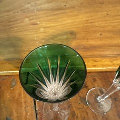 AJKA 6 5/8” Green Cut To Clear Champagne Flutes Vintage Set Of 3 Plus 1 Damaged