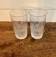 Rochester Cut Glass Co-Set of Two (2) ABP Strawberry Diamond & Fan Cut Tumblers